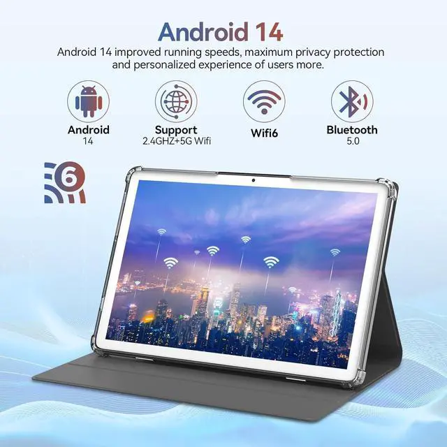 Alt view image 5 of 7 - Android 14 Tablet 2025 Latest Tablets, 10 inch Tablet (4+4)GB RAM 64GB ROM 1TB Expand, 2 in 1 Tablets with Keyboard, Case, Stylus, Octa-Core Tableta PC, WiFi 6, Bluetooth,13MP+5MP Dual Camera (Silver)
