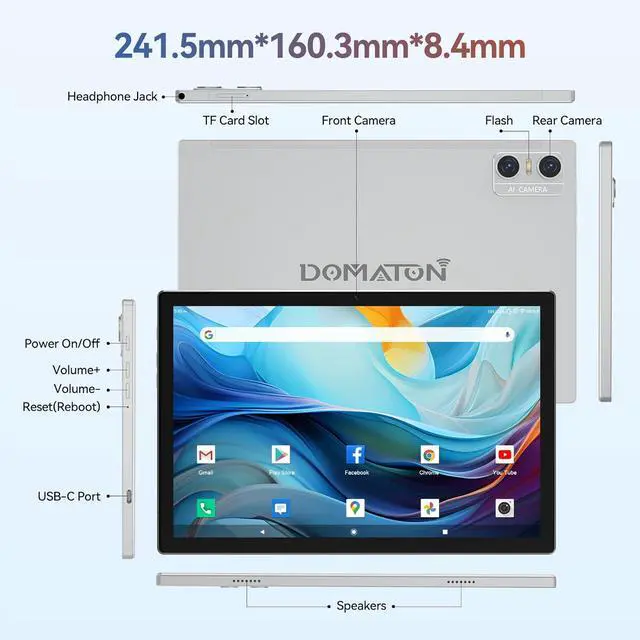 Alt view image 6 of 7 - Android 14 Tablet 2025 Latest Tablets, 10 inch Tablet (4+4)GB RAM 64GB ROM 1TB Expand, 2 in 1 Tablets with Keyboard, Case, Stylus, Octa-Core Tableta PC, WiFi 6, Bluetooth,13MP+5MP Dual Camera (Silver)