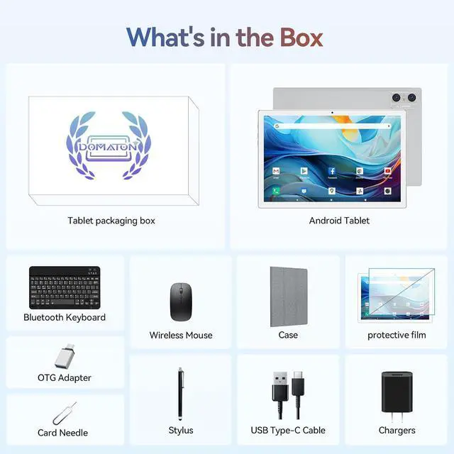Alt view image 7 of 7 - Android 14 Tablet 2025 Latest Tablets, 10 inch Tablet (4+4)GB RAM 64GB ROM 1TB Expand, 2 in 1 Tablets with Keyboard, Case, Stylus, Octa-Core Tableta PC, WiFi 6, Bluetooth,13MP+5MP Dual Camera (Silver)