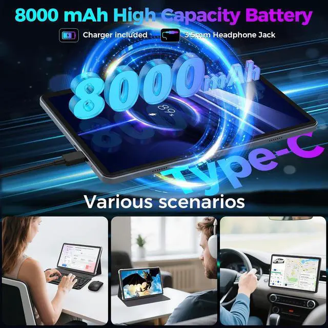 Alt view image 5 of 7 - Android 15 Tablet with Keyboard, 26GB RAM, 256GB ROM(2TB Expand), 10.1 inch Octa-Core Tablets, 5G/2.4G WiFi, 8000mAh Battery, BT 5.0, GMS Certified, with Mouse, Case, Stylus, Split screen(Green)