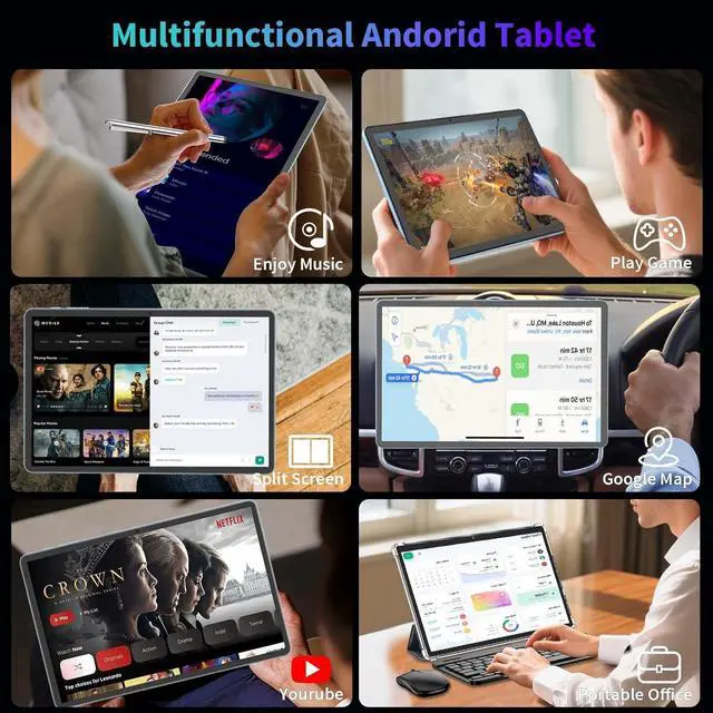 Alt view image 7 of 7 - Android 15 Tablet, 2025 Upgraded 11 inch Android Tablets with Keyboard, 24GB+256GB+2TB Expand, Support Face Unlock+18W Fast Charging, Octa-Core CPU,Dual WiFi, Dual Camera,8000mAh Battery, Silver
