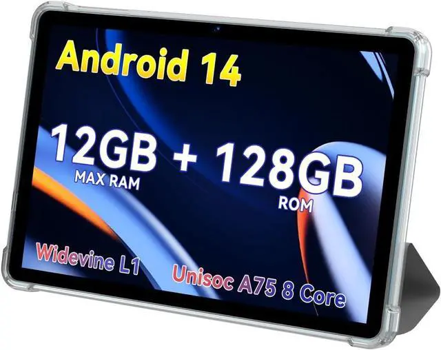 Main image of Android 14 Tablets,Unisoc A75 8 Core CPU.10 Inch Tablet.12GB RAM+128GB ROM(TF 1TB).Widevine L1 1280x800 IPS HD Touch Screen, 6000mAh, Three Cameras.Android Tablet with Bluetooth 5.0, WiFi
