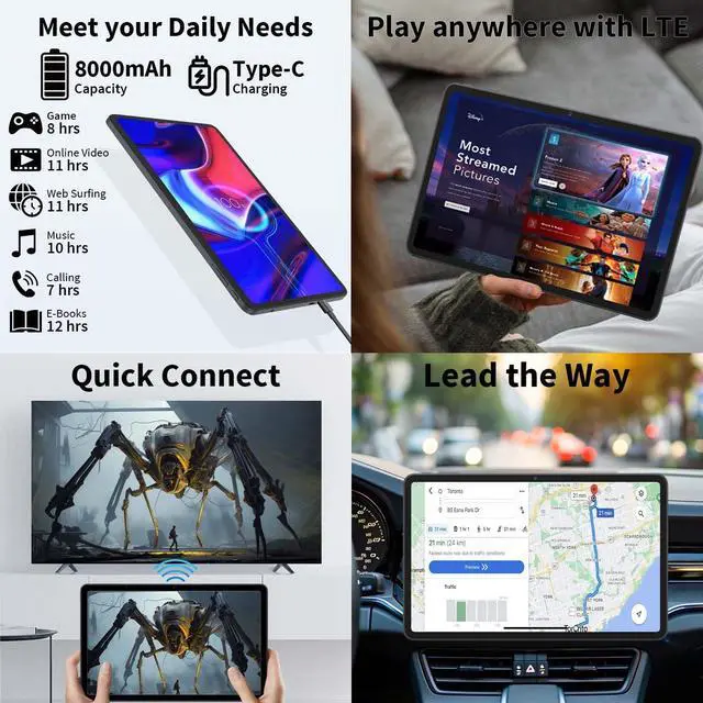 Alt view image 7 of 7 - 12 Inch Tablet Android 15 Tablets, 2025 Upgraded Android Tablet with Keyboard, 24GB RAM+256GB ROM(1TB Expand), Octa-Core, 2K 2000x1200 Display, 16MP Dual Camera, 8000mAh, 2.4G/5G WiFi, GPS (Black)