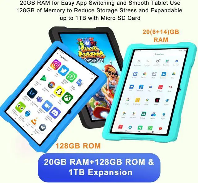Alt view image 4 of 7 - Kids Tablet Android 14, 10.1 inch Tablet for Kids, 20GB+128GB/1TB Expandable, Android Tablets with WiFi 6, Octa-Core, Parental Control, BT5.0, 360° EVA Case - Green