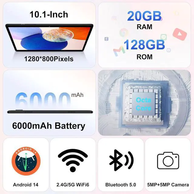 Alt view image 2 of 7 - Kids Tablet Android 14, 10.1 inch Tablet for Kids, 20GB+128GB/1TB Expandable, Android Tablets with WiFi 6, Octa-Core, Parental Control, BT5.0, 360° EVA Case - Green