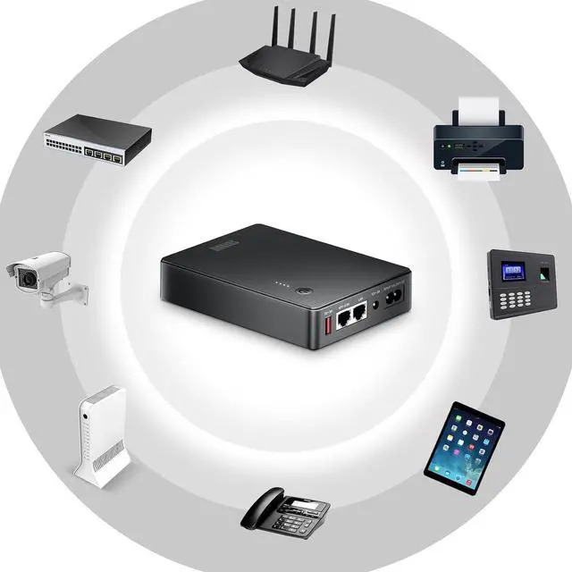 Alt view image 2 of 6 - Mini UPS Battery Backup with Gigabit POE for Router, Modem, Security Camera, Input AC Output 5V USB 12V DC and 48V POE (1000Mbps)