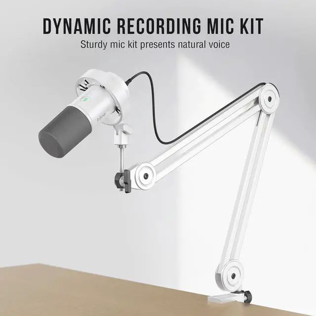 Alt view image 2 of 7 - Podcast XLR/USB Microphone Kit, Studio Dynamic Vocal Mic for Recording, Streaming, Voice-Over, PC Microphone with Boom Arm with Mute, Headphone Monitoring, Metal-AmpliTank K688T White