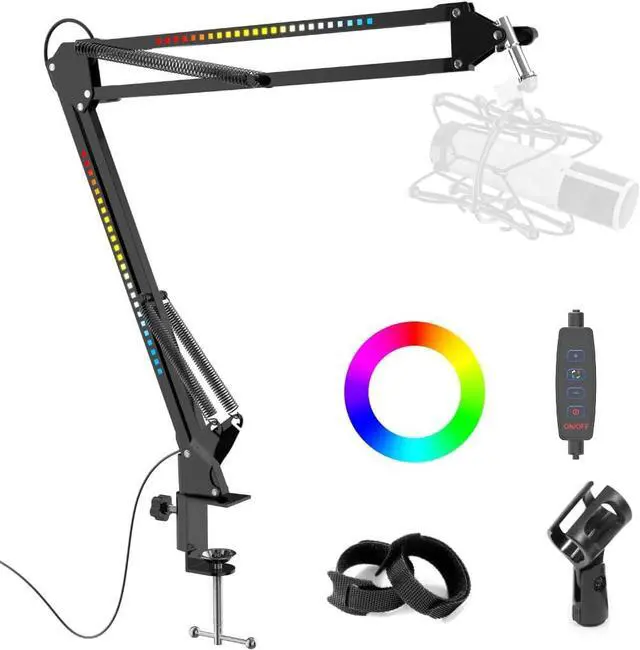 Main image of RGB Boom Arm, Adjustable Mic Stand with Desk Mount Clamp and Mic Clip, Compatible with HyperX Quadcast, Blue Yeti, Rode, Shure SM78 for Streaming, Gaming, Youtube Recording (black)