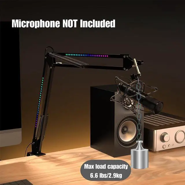 Alt view image 6 of 6 - RGB Boom Arm, Adjustable Mic Stand with Desk Mount Clamp and Mic Clip, Compatible with HyperX Quadcast, Blue Yeti, Rode, Shure SM78 for Streaming, Gaming, Youtube Recording (black)