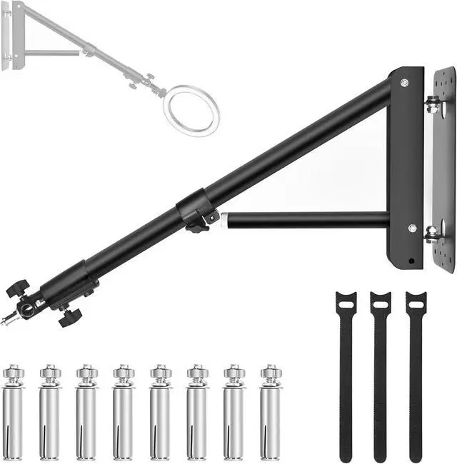 Main image of Ring Light Wall Mount - 70.8in/180cm,  Wall Mount Triangle Boom Arm Support 180° Flexible Rotation, Adjustable Right Light Mount for Photography, Umbrella, Monolight, Strobe Light, Softbox