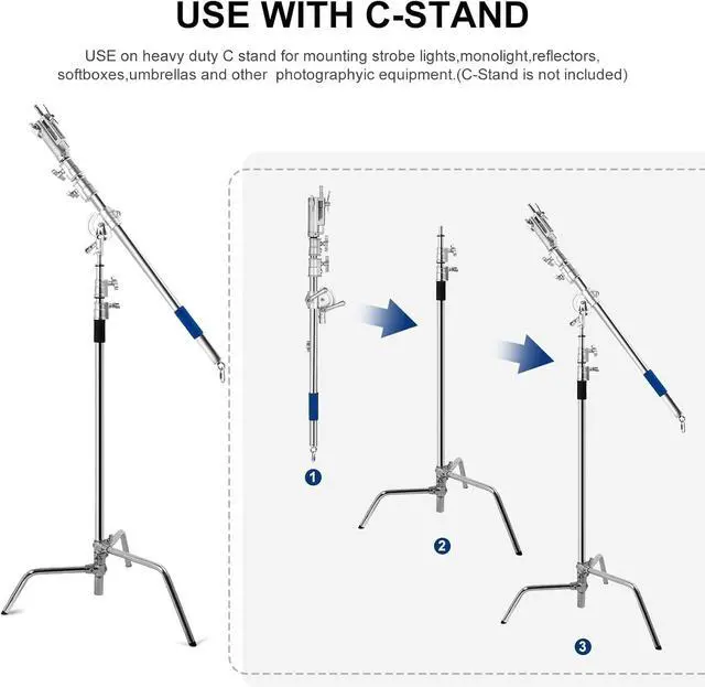 Alt view image 2 of 7 - Prefessional Extension Boom Arm Bar with Work Platform for Photography C Stand and Light Stand,Pro Heavy Duty Crossbar Holding Arm for Softbox,Studio Strobe,Monolight,LED Video Light,Reflector