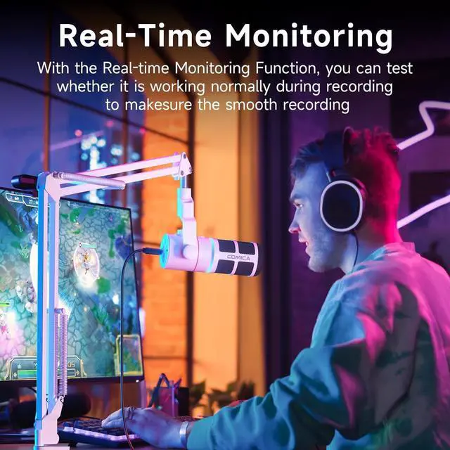 Alt view image 7 of 7 - EJoy D10 PRO(A) USB Wireless Gaming Microphone  Boom Arm Mic with Wired/Wireless Modes, XLR/USB-C, Real-Time Monitoring, 45H Battery, RGB Dynamic Mic for Gaming, Streaming, Podcast, Recording (White)
