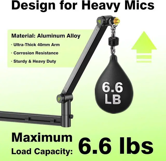 Alt view image 4 of 7 - Low Profile Boom Arm (Design for Heavy Mic) 6.6lbs Load Capacity, Stable Gear Lock Structure Never Sags, Metal Microphone Stand Desk Mount for Shure SM7B MV7+, Blue Yeti,Rode PodMic
