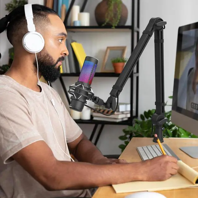 Alt view image 2 of 7 - Mic Arm, Premium Microphone Boom Arm with Cable Management, 360°Rotatable Boom Arm, Mic Boom Arm for Streaming, Gaming, Podcasts, Home Office, Recording