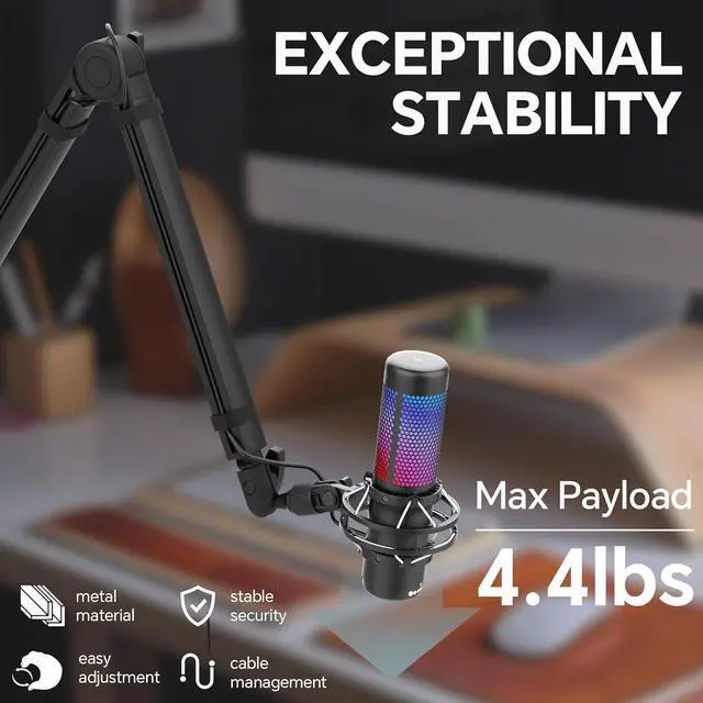 Alt view image 4 of 7 - Mic Arm, Premium Microphone Boom Arm with Cable Management, 360°Rotatable Boom Arm, Mic Boom Arm for Streaming, Gaming, Podcasts, Home Office, Recording