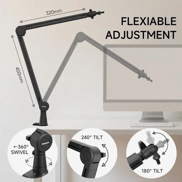 Alt view image 5 of 7 - Mic Arm, Premium Microphone Boom Arm with Cable Management, 360°Rotatable Boom Arm, Mic Boom Arm for Streaming, Gaming, Podcasts, Home Office, Recording