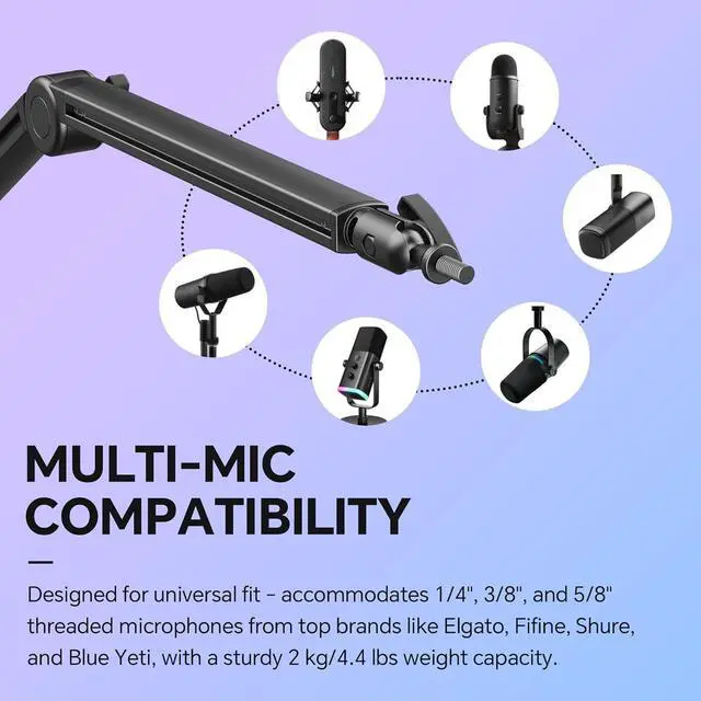 Alt view image 7 of 7 - Mic Arm, Premium Microphone Boom Arm with Cable Management, 360°Rotatable Boom Arm, Mic Boom Arm for Streaming, Gaming, Podcasts, Home Office, Recording