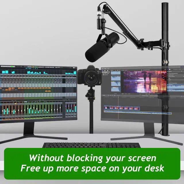 Alt view image 2 of 7 - Mic Boom Arm, Adjustable Height Overhead Microphone Stand with Heightened Extension Riser for Shure SM7B Blue Yeti HyperX QuadCast S and other Mic