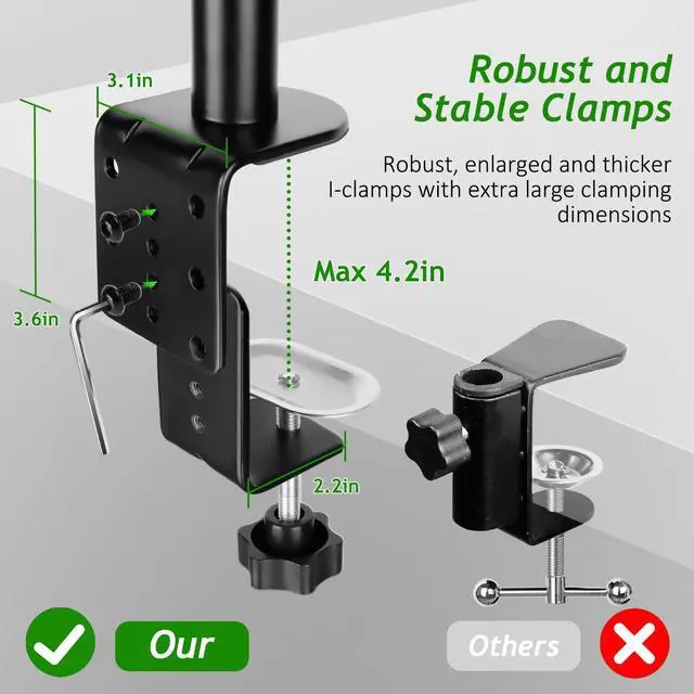 Alt view image 6 of 7 - Mic Boom Arm, Adjustable Height Overhead Microphone Stand with Heightened Extension Riser for Shure SM7B Blue Yeti HyperX QuadCast S and other Mic
