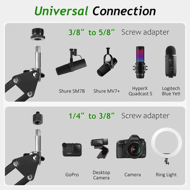 Alt view image 7 of 7 - Mic Boom Arm, Adjustable Height Overhead Microphone Stand with Heightened Extension Riser for Shure SM7B Blue Yeti HyperX QuadCast S and other Mic