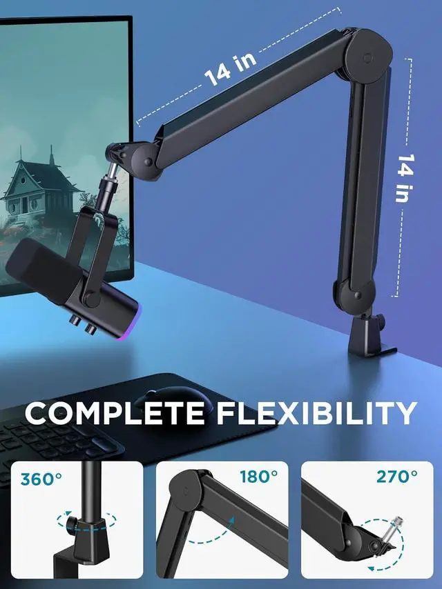 Alt view image 5 of 7 - Mic Boom Arm, Microphone Stand with Cable Management Channels Height Riser for Blue Yeti FIFINE AM8 K669B HyperX QuadCast S SoloCast AT2020 Shure SM7B MV7 and Other Mics