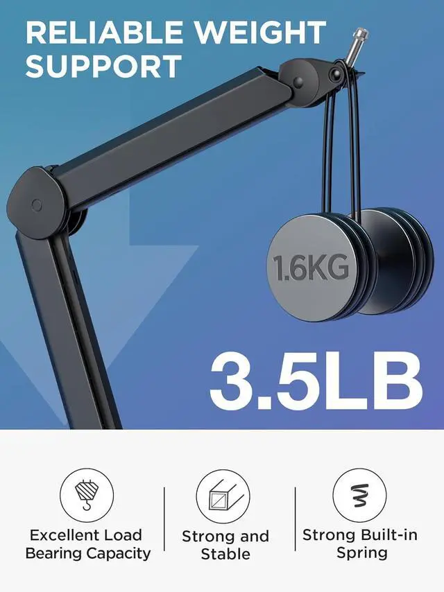 Alt view image 3 of 7 - Mic Boom Arm, Microphone Stand with Cable Management Channels Height Riser for Blue Yeti FIFINE AM8 K669B HyperX QuadCast S SoloCast AT2020 Shure SM7B MV7 and Other Mics