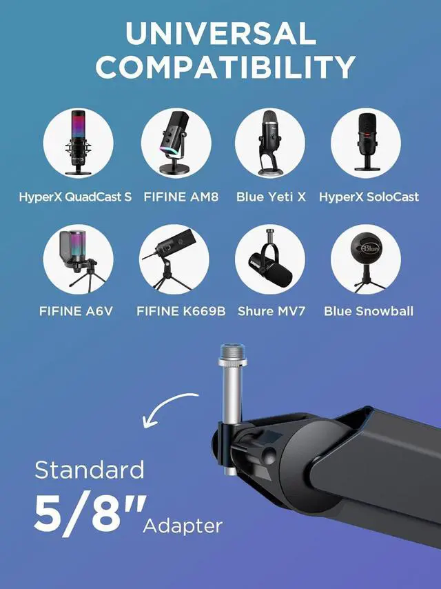 Alt view image 6 of 7 - Mic Boom Arm, Microphone Stand with Cable Management Channels Height Riser for Blue Yeti FIFINE AM8 K669B HyperX QuadCast S SoloCast AT2020 Shure SM7B MV7 and Other Mics