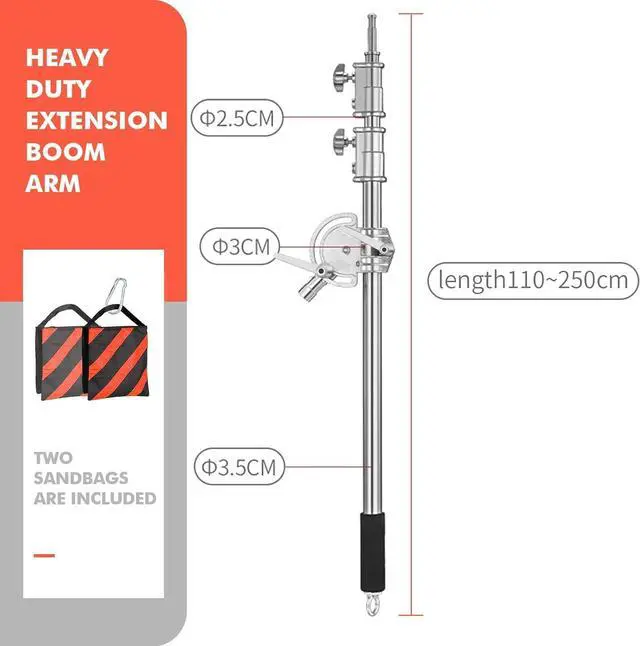 Alt view image 3 of 7 - Pro Heavy Duty Extension Boom Arm Bar for Photography C Stand and Light Stand,Adjustable 42-97inch Crossbar Holding Arm with Sand Bag for Softbox,Strobe,Monolight,LED Video Light,Reflector ect.