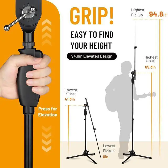 Alt view image 3 of 7 - Tripod Microphone Stand: Boom Arm One-Button Release Floor Mic Stand Portable with Carrying Bag and 2 Mic Clips for Singing Performance Wedding Stage Meeting Live CY0362
