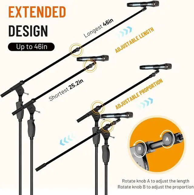 Alt view image 6 of 7 - Tripod Microphone Stand: Boom Arm One-Button Release Floor Mic Stand Portable with Carrying Bag and 2 Mic Clips for Singing Performance Wedding Stage Meeting Live CY0362