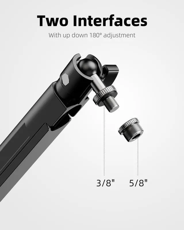 Alt view image 5 of 7 - Mic Stand Desk, Low/High Profile Mic Arm Bear 4.5LBS with Extension Riser, Adjustable All Metal Desk Microphone Stand with Cable Channel, Boom Arm Mic Stand with 3/8'' 5/8'' Interface