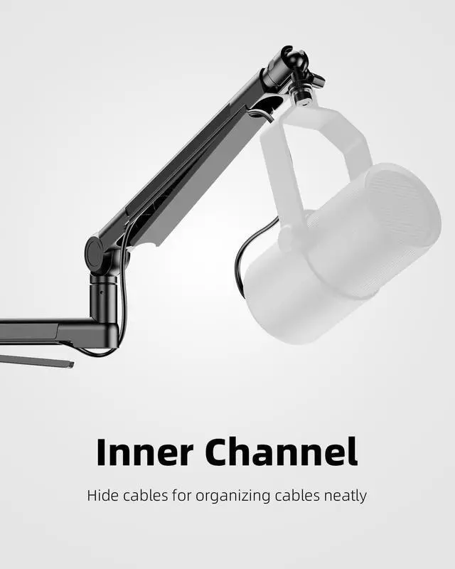 Alt view image 6 of 7 - Mic Stand Desk, Low/High Profile Mic Arm Bear 4.5LBS with Extension Riser, Adjustable All Metal Desk Microphone Stand with Cable Channel, Boom Arm Mic Stand with 3/8'' 5/8'' Interface