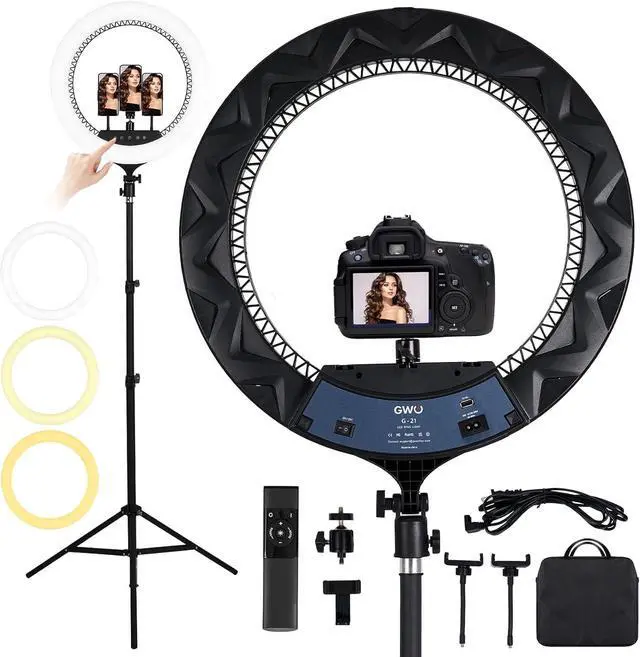 Main image of 21 inch LED Ring Light with Tripod Stand 6000K Dimmable Makeup Selfie Light with Touch Panel Phone Holders for YouTube Vlog Video Shooting Include Carrying Bag and Remote Control CRI>90