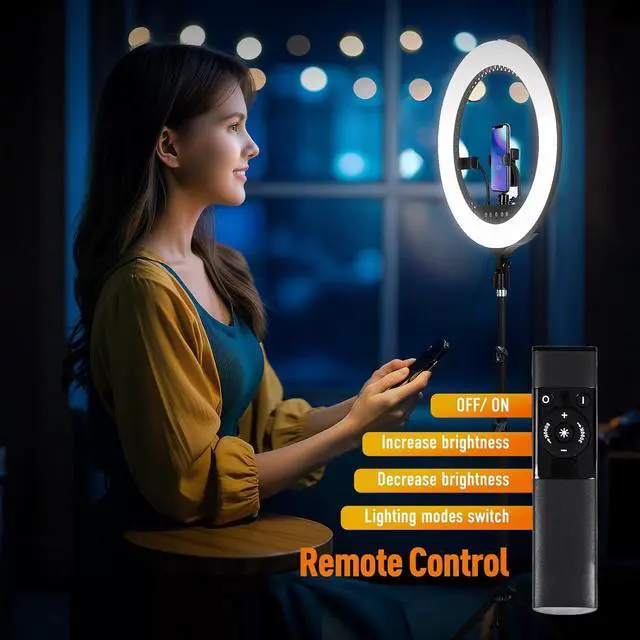 Alt view image 3 of 6 - 21 inch LED Ring Light with Tripod Stand 6000K Dimmable Makeup Selfie Light with Touch Panel Phone Holders for YouTube Vlog Video Shooting Include Carrying Bag and Remote Control CRI>90