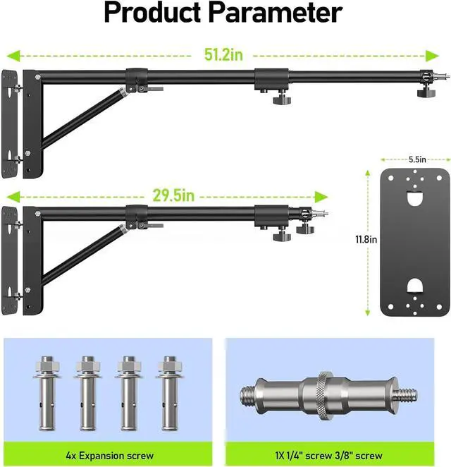 Alt view image 2 of 7 - Ring Light Mount - Wall Mount Triangle Boom Arm 4.3ft/130cm Wall Stand Tirpod Support 180°Flexible Rotation for Studio Video Light, Monolight, Photography, Softbox, Reflector (4.3Ft)