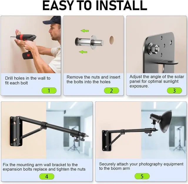 Alt view image 6 of 7 - Ring Light Mount - Wall Mount Triangle Boom Arm 4.3ft/130cm Wall Stand Tirpod Support 180°Flexible Rotation for Studio Video Light, Monolight, Photography, Softbox, Reflector (4.3Ft)