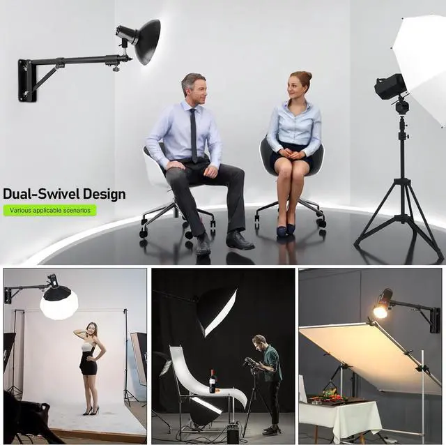 Alt view image 7 of 7 - Ring Light Mount - Wall Mount Triangle Boom Arm 4.3ft/130cm Wall Stand Tirpod Support 180°Flexible Rotation for Studio Video Light, Monolight, Photography, Softbox, Reflector (4.3Ft)