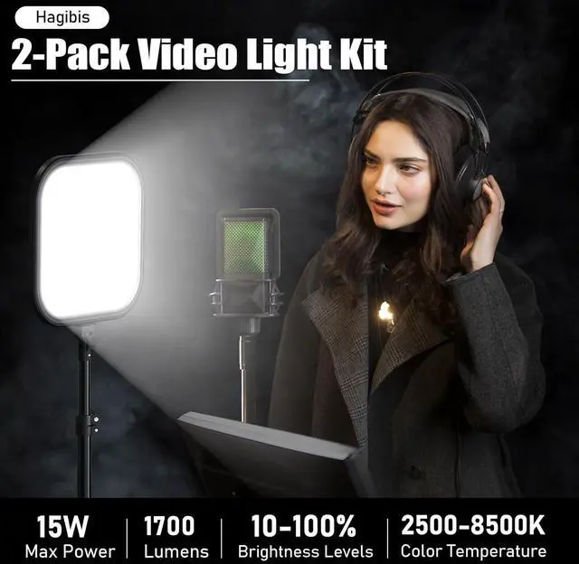 Alt view image 2 of 7 - 2Pack LED Video Light Kit,  15W Photography Lighting Kit, 78" Dimmable Studio Lights with Tripod, 2500-8500K Stream Light for Video Recording, Game Streaming, Photography, Tiktok, YouTube