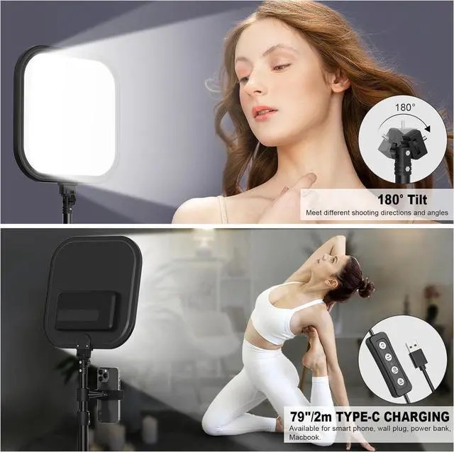 Alt view image 4 of 7 - 2Pack LED Video Light Kit,  15W Photography Lighting Kit, 78" Dimmable Studio Lights with Tripod, 2500-8500K Stream Light for Video Recording, Game Streaming, Photography, Tiktok, YouTube