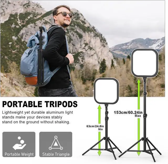 Alt view image 5 of 7 - 2Pack LED Video Light Kit,  15W Photography Lighting Kit, 78" Dimmable Studio Lights with Tripod, 2500-8500K Stream Light for Video Recording, Game Streaming, Photography, Tiktok, YouTube