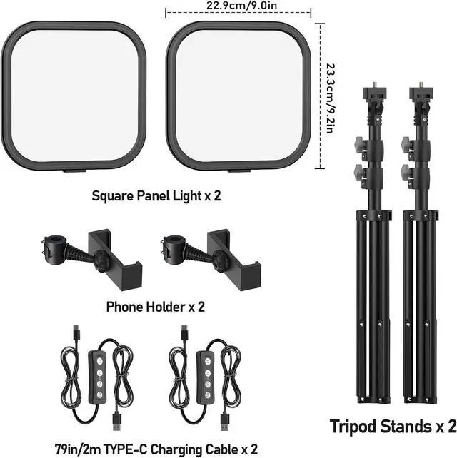 Alt view image 7 of 7 - 2Pack LED Video Light Kit,  15W Photography Lighting Kit, 78" Dimmable Studio Lights with Tripod, 2500-8500K Stream Light for Video Recording, Game Streaming, Photography, Tiktok, YouTube