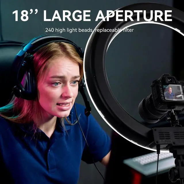 Alt view image 6 of 7 - Ring Light Kit 18 "/ 45cm 55W 5500k dimmable LED Light, 70inch Foldable Stand, Phone Clip, Short Video, Studio Video Photography Lighting, Spot LightsSelfie and Live Streaming Available