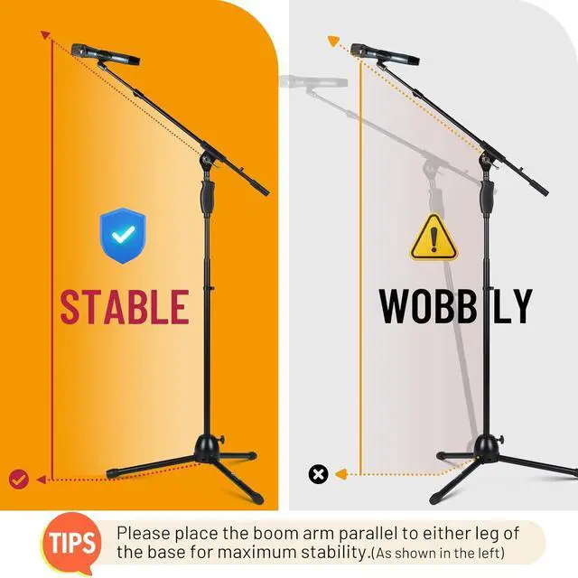Alt view image 4 of 7 - Tripod Microphone Stand: Boom Arm One-Button Release Floor Mic Stand Portable with Carrying Bag and 2 Mic Clips for Singing Performance Wedding Stage Meeting Live CY0362