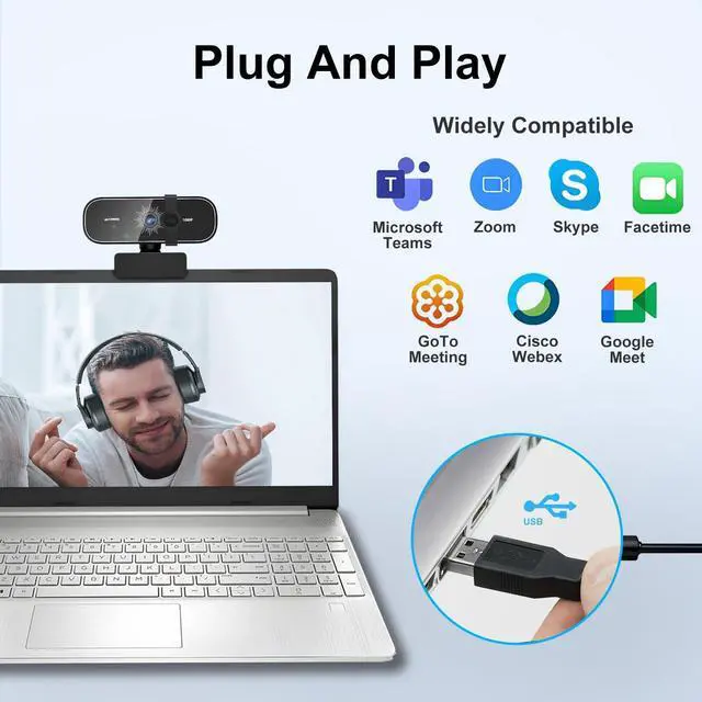 Alt view image 5 of 5 - C28 1080P Webcam with Privacy Cover and Tripod Stand, PC Camera with Noise-Cancelling Mic, Auto Light Correction, Plug and Play, Web Camera for Streaming, Zoom/Facetime