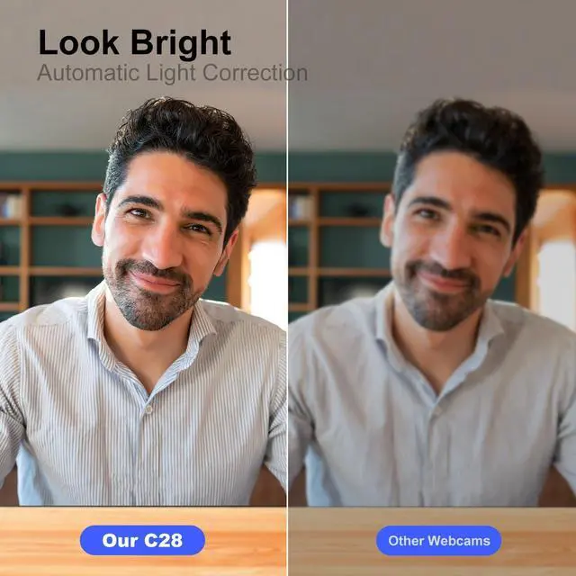 Alt view image 3 of 5 - C28 1080P Webcam with Privacy Cover and Tripod Stand, PC Camera with Noise-Cancelling Mic, Auto Light Correction, Plug and Play, Web Camera for Streaming, Zoom/Facetime