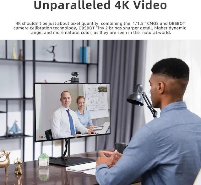 Alt view image 3 of 7 - Tiny 2 AI-Powered PTZ 4K Webcam 1/1.5" CMOS 4X Faster Focusing USB 3.0 10x Faster Data Transmission Voice Control, W Tiny Smart Remote 2