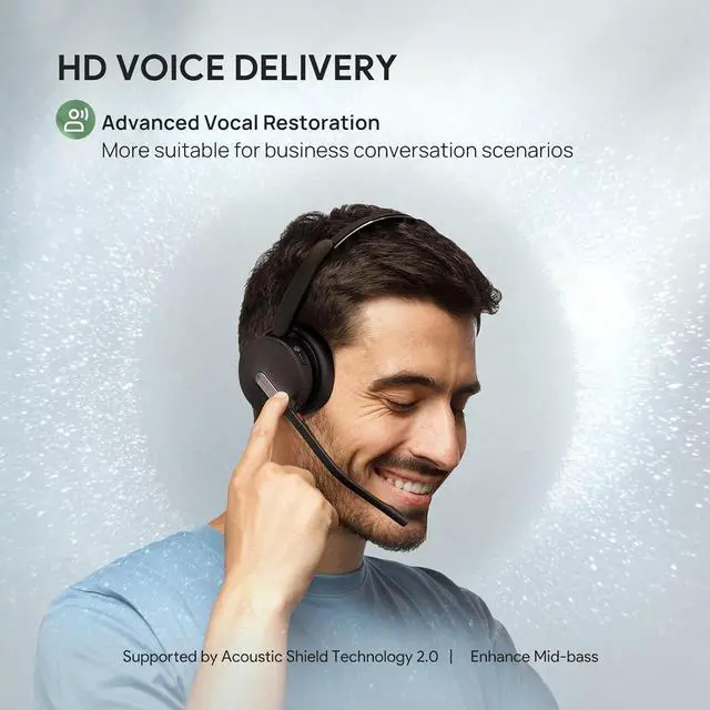 Alt view image 7 of 7 - BH70 UC (NO Dongle) Wireless Bluetooth Headset with Microphone for Work, 35h Talking Battery Life, 3-Mic Noise Cancellation Headsets for Computer, 91g Lightweight Headphone for Open Office