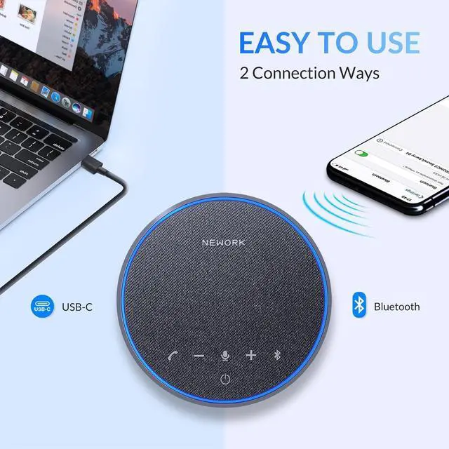 Alt view image 4 of 7 - Bluetooth Conference Speakerphone with Microphone, 3 Mics with 360° Voice Pickup, 12H Call Time, Noise Reduction, USB-C Plug & Play, Portable Design, Compatible with Windows, iOS