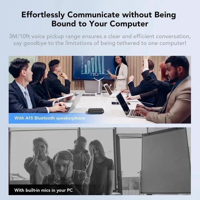 Alt view image 3 of 7 - A15 Conference Speaker and Microphone, Portable Bluetooth Wireless Speakerphone, 360° Noise Cancelling Voice Pickup, Daisy Chian for Calls/Computer/PC/Laptop via Bluetooth/Dongle/USB-A/C Grey