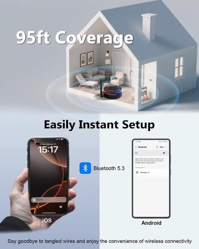 Alt view image 3 of 6 - Loud Cell Phone Ringer Amplifier for Seniors & Hearing Impaired, 116dB External Ringer for Cell Phone with Dual Alert, Bluetooth 5.3 Speakerphone Dedicated Answer/End Call, 95ft Coverage